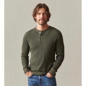NWOT American Giant Mens Waffle Knit Long Sleeve Henley Shirt M Green USA Made